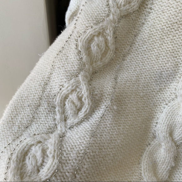 American Eagle White Sparkly Beaded Cable Knit Sweater - Picture 3 of 5